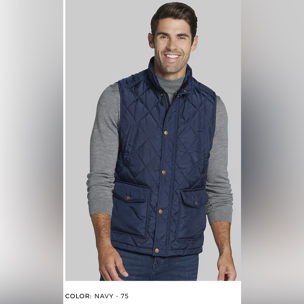 Jos. A. Bank Men’s Quilted Blue Vest, Traditional Fit, XL, NWT, Runs Large